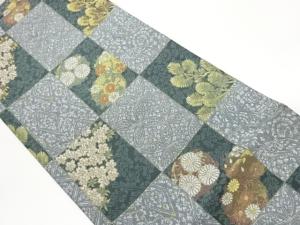 市松に花葉・花唐草模様織出し袋帯